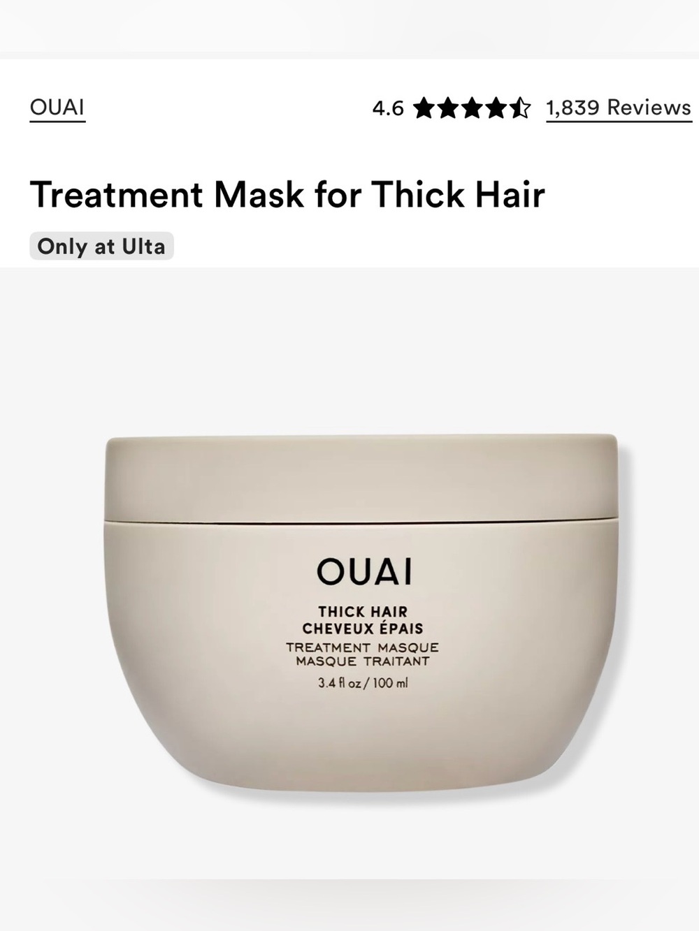 OUAI Thick Hair Treatment Mask — Cream